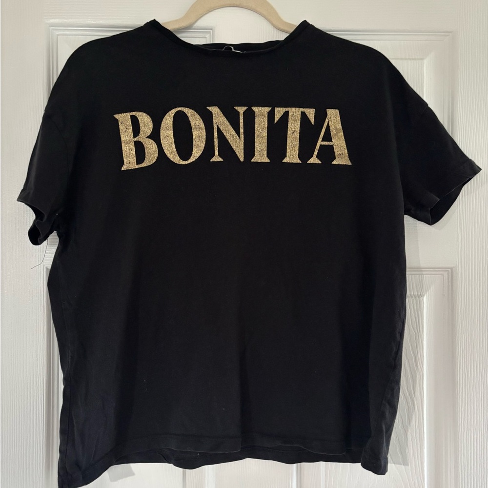 Zara Black T-Shirt with Gold Accents